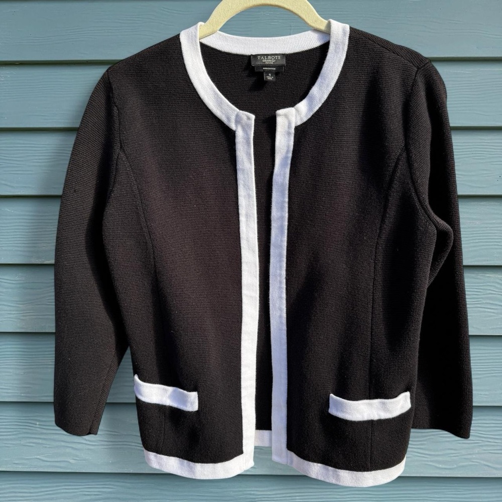 Talbots Black and White Knit Cardigan